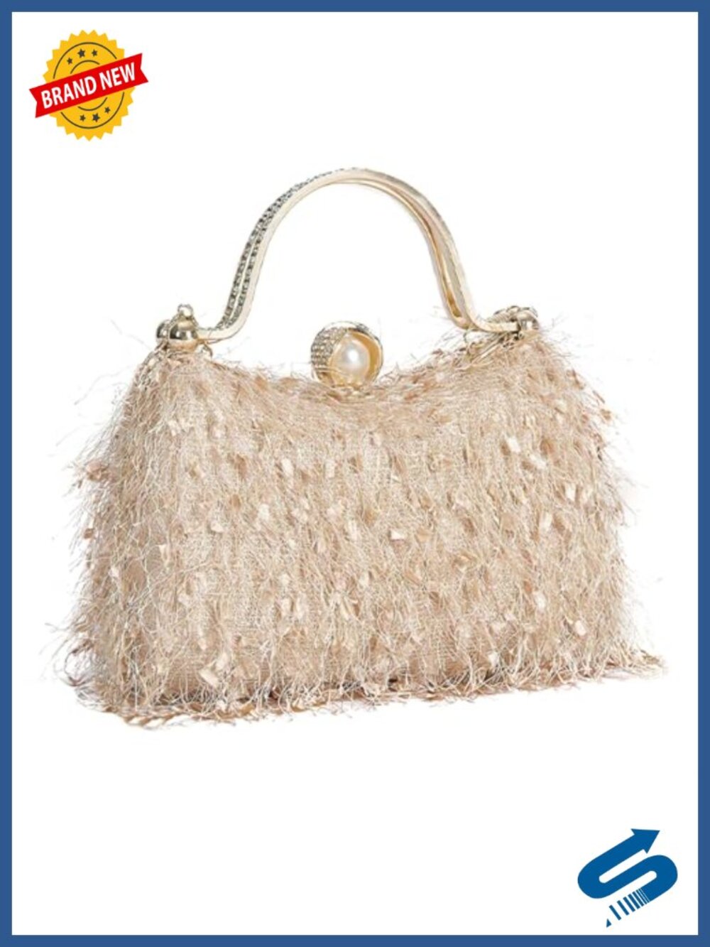 Fluffy Tassel Clutch Purse with Removable Chain Strap Evening Bag